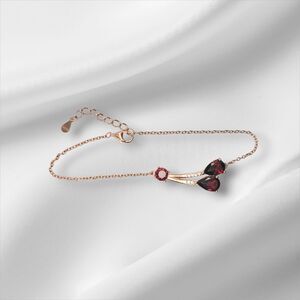 18K Rose Gold Over Sterling Silver 7" Mozambique Garnet and CZ Cherry Bracelet
